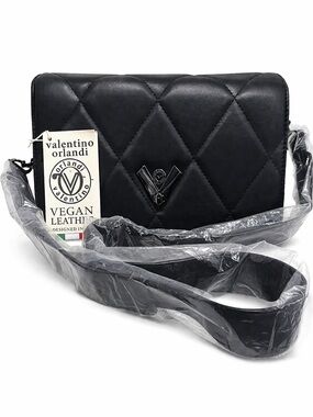 Valentino Orlandi Black Quilted Crossbody Vegan Leather NWT